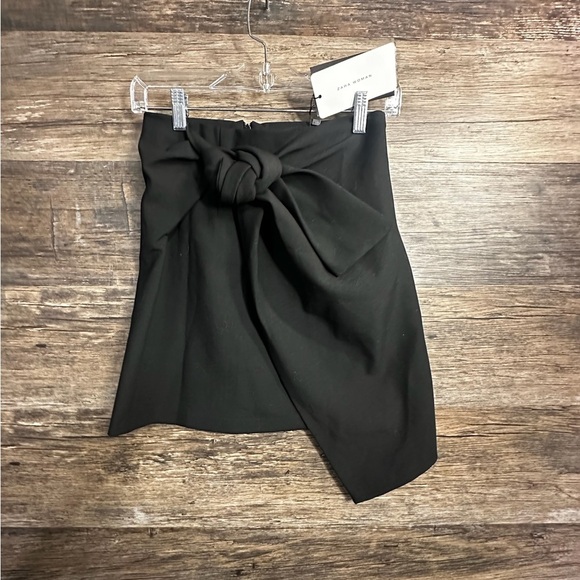 Zara Black Mini Pencil Skirt with Asymmetrical Tie Front - Picture 1 of 6